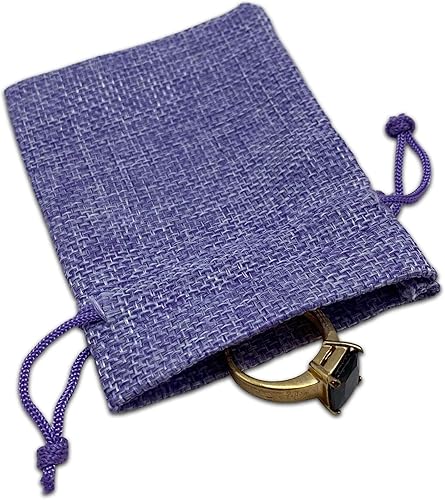 Miniatura 2 de TheDisplayGuys - Paquete de 12 bolsas de regalo de arpillera natural de 3 x 4 con cordón (morado lavanda, XS) para recuerdos de fiesta, regalos o