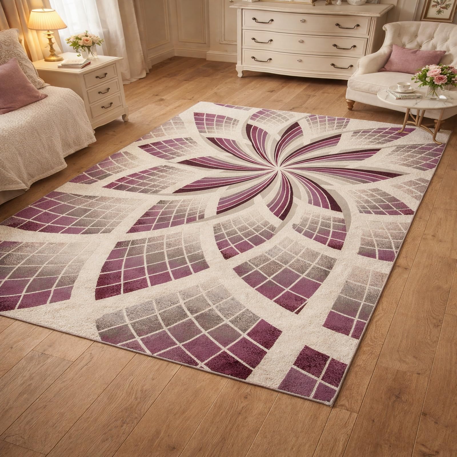 Tapis de salon géométrique violet pour réchauffer votre salle à manger