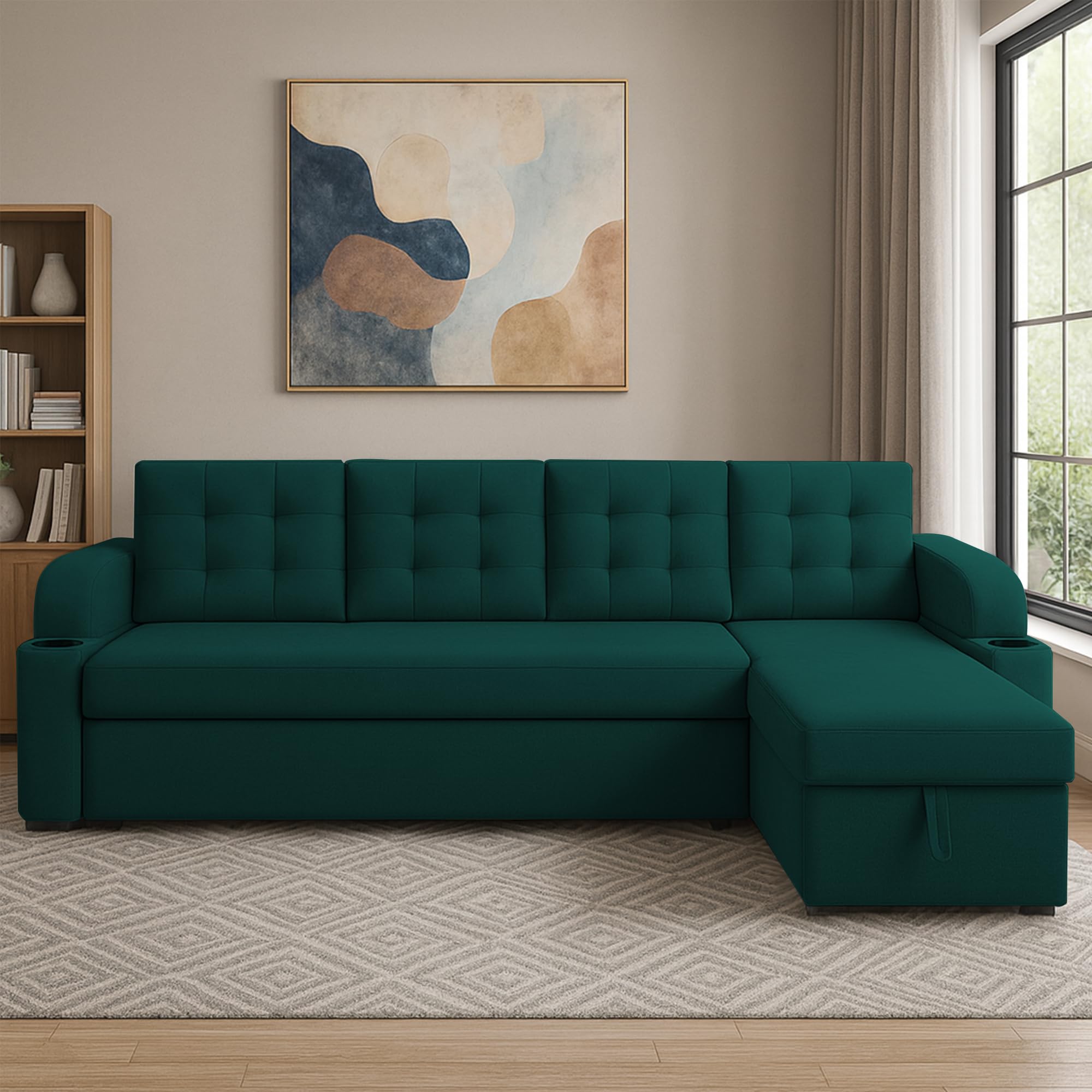 Casaliving Grance RHS 6 Seater Corner Sofa Cum Bed for Living Room with Storage (Pine Fabric) Premium Fabric Sofa-image-25