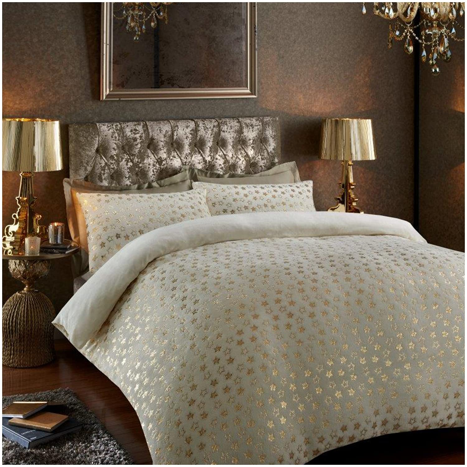 GC GAVENO CAVAILIA Fleece Spannbettlaken King Size – Kuschelig Warm Mit Funkelndem Stern-Design In Creme