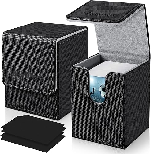 Mlikero Paquete de 2 cajas de cartas Commander con capacidad para más de 200 tarjetas de una sola funda con 2 divisores, caja magnética de cuero