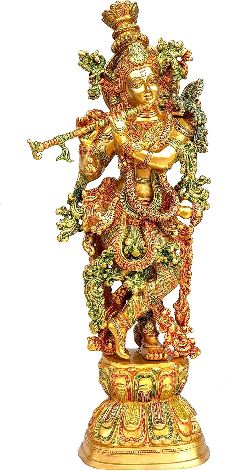 Esplanade - Lord Krishna Kishan Gopal Murti Idol Statue Sculpture - Brass - 29 - Multicolor