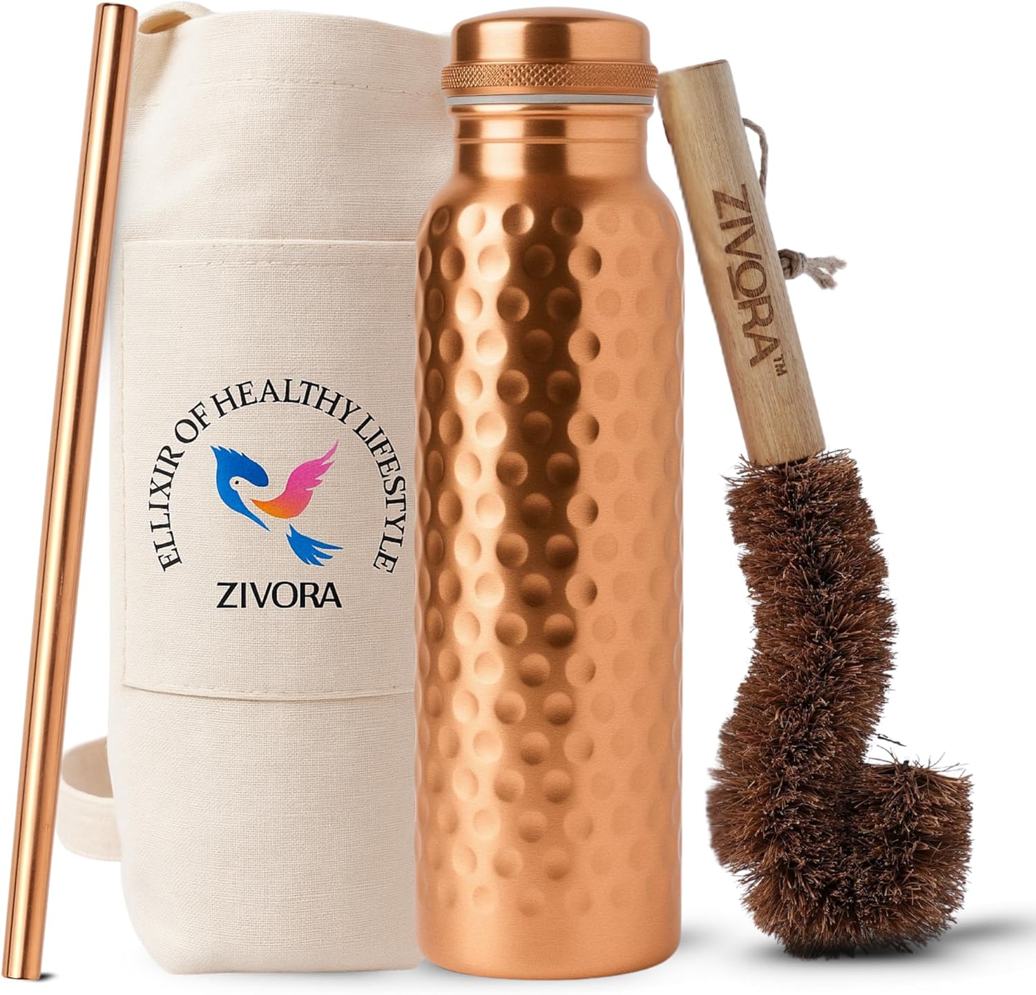 Pure Copper Water Bottle for Drinking, Lab Tested, 100% Pure Tumbler, Hammered Ayurvedic Copper Bottle 34Oz