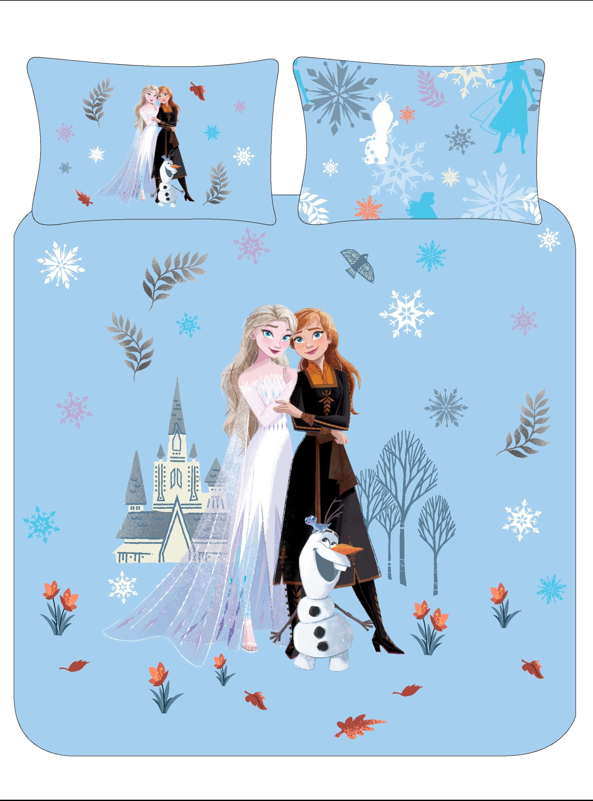Disney Frozen Double Duvet Cover Set – Official Reversible Bedding for Kids – Elsa, Anna & Olaf – Polycotton Double Quilt Cover & 2 Pillowcases – Machine Washable Girls Bedroom Set