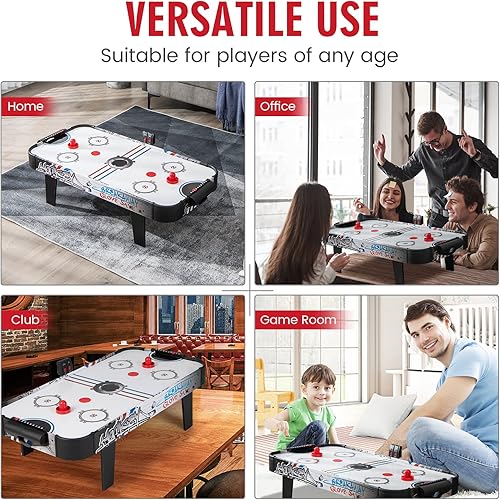 Miniatura 9 de Giantex Mesa de hockey de aire de 42 pulgadas, con 2 discos, 2 huelgas, puntuación electrónica LED, potente motor de 12 V, portátil, juego de hockey