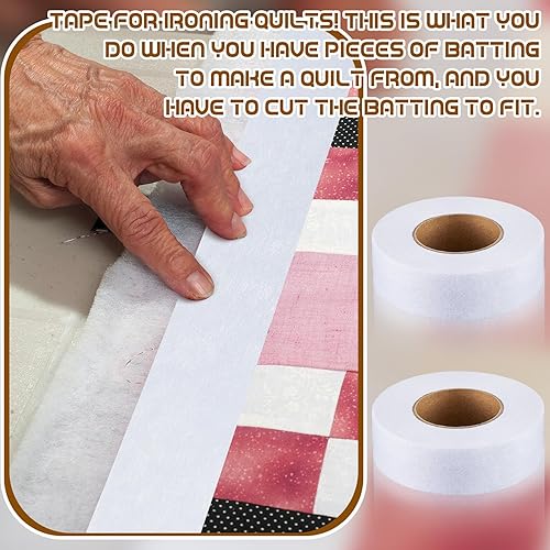 Miniatura 14 de Treela 2 rollos de cinta de bateo fusible para acolchar cinta de costura blanca cinta transparente fusible para arte dejar de batear coser
