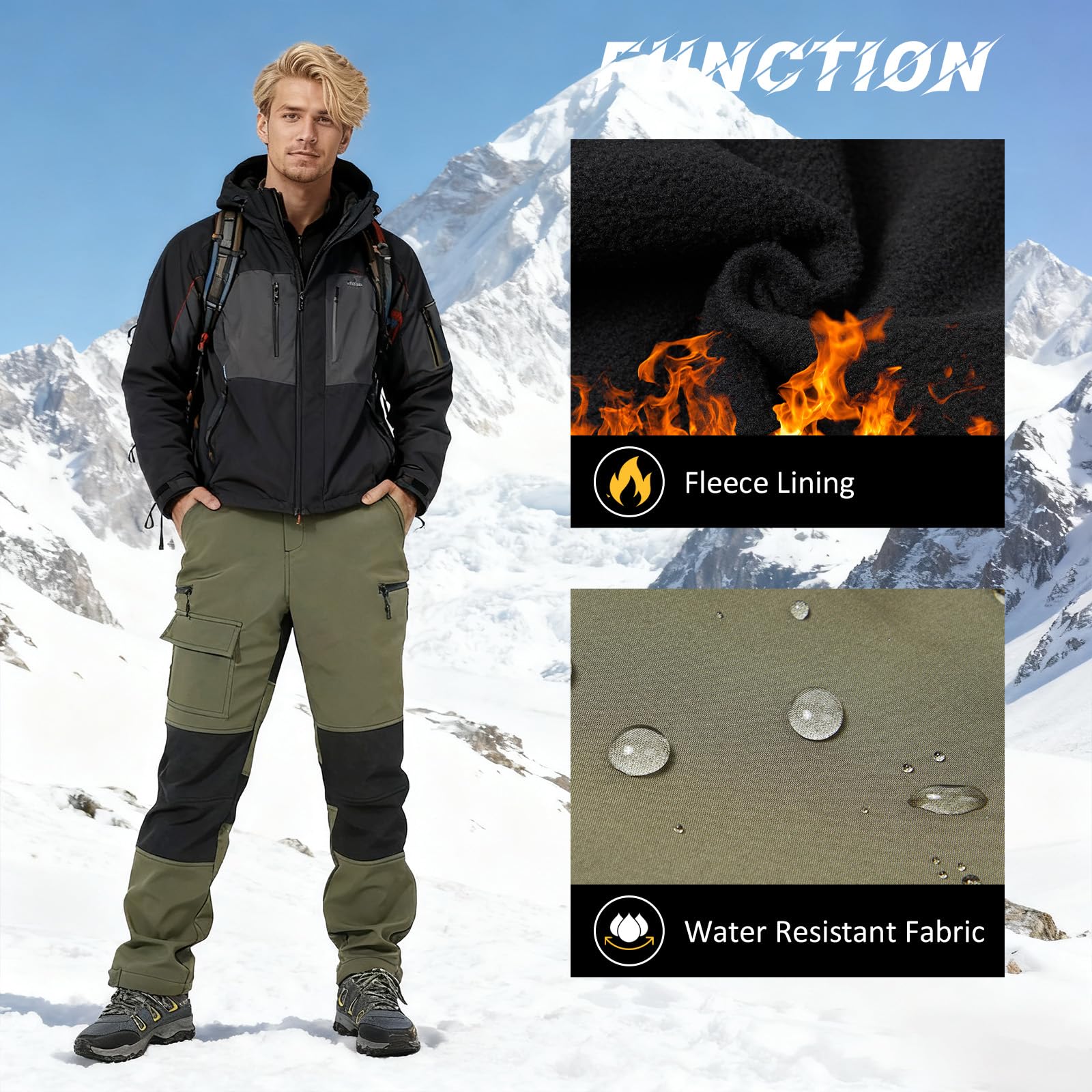 Pantalones de Senderismo para Hombre Softshell Forro Polar Resistentes al Agua Cálidos en Invierno A Prueba de Viento Pantalones para Caminar al Aire Libre
