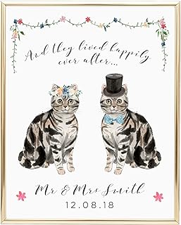 Tabby Cat Wedding Gift for Bride and Groom Personalised, Unframed, Cat Wedding Print Watercolour, Cat Gifts for Couples Custom, Cat Couple Poster Cute, Breed of Your Choice, Size of Your Choice