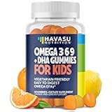 Omega 3 6 9 + DHA Gummies for Kids - Vegetarian, Plant-Based Fish Oil with DHA and EPA for Children 2+ to Support Body and Brain Development - No Fishy Taste - Lemon and Orange Flavors - 60 Count