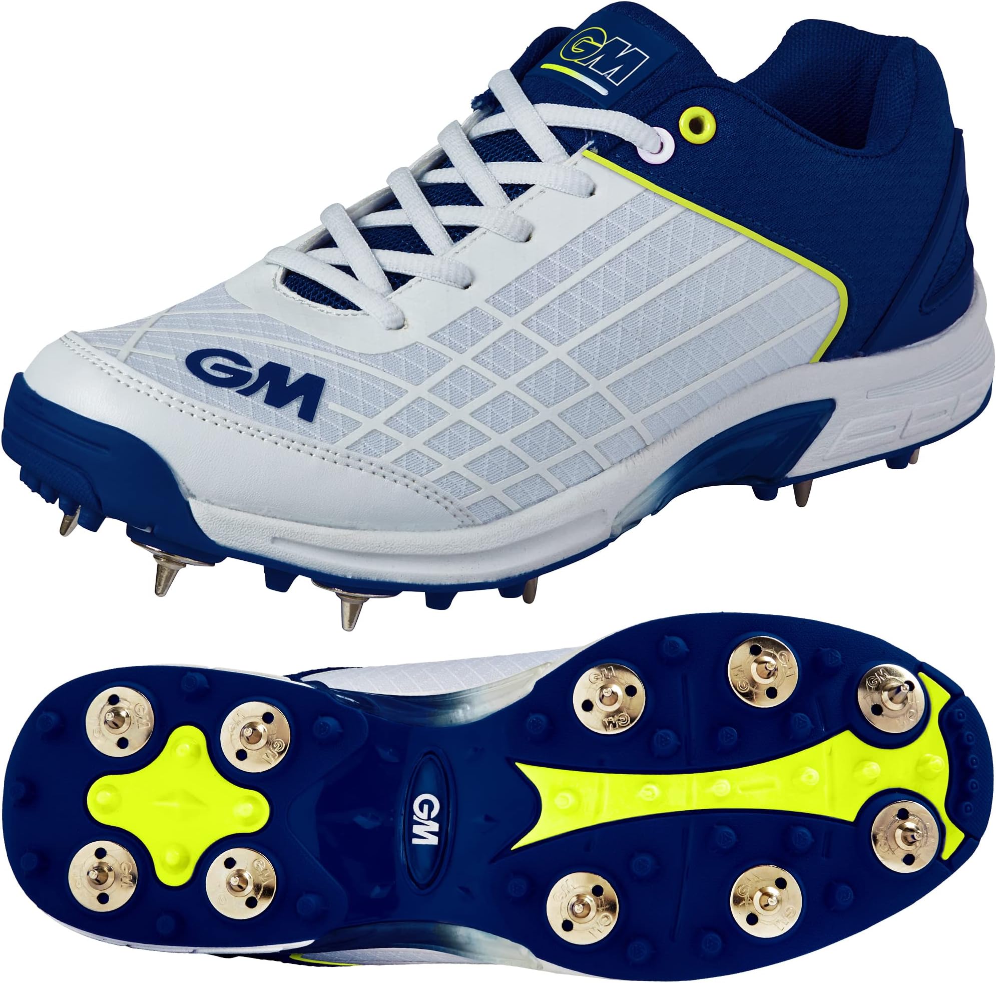 GM | Steel Spike Cricket Shoes | Breathable Lightweight Premium Materials | Arch Support Grip Comfort & Reduce Fatigue | Sizes UK Adult 7, 8, 9, 10, 11, 12, 13 & Junior 1, 2, 3, 4, 5, 6