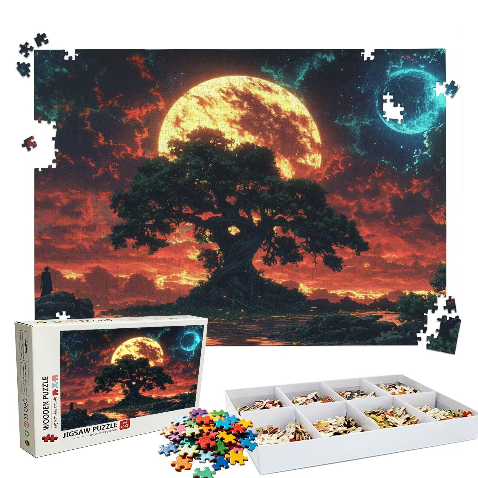 Puzzle 1500 elementów, 1500 elementów, dla dorosłych, księżyc, drzewo (4), drewniane puzzle, zestaw "zrób to sam" dla dorosłych, gruby materiał i idealne uzębienia, powierzchnia bez odbicia, puzzle