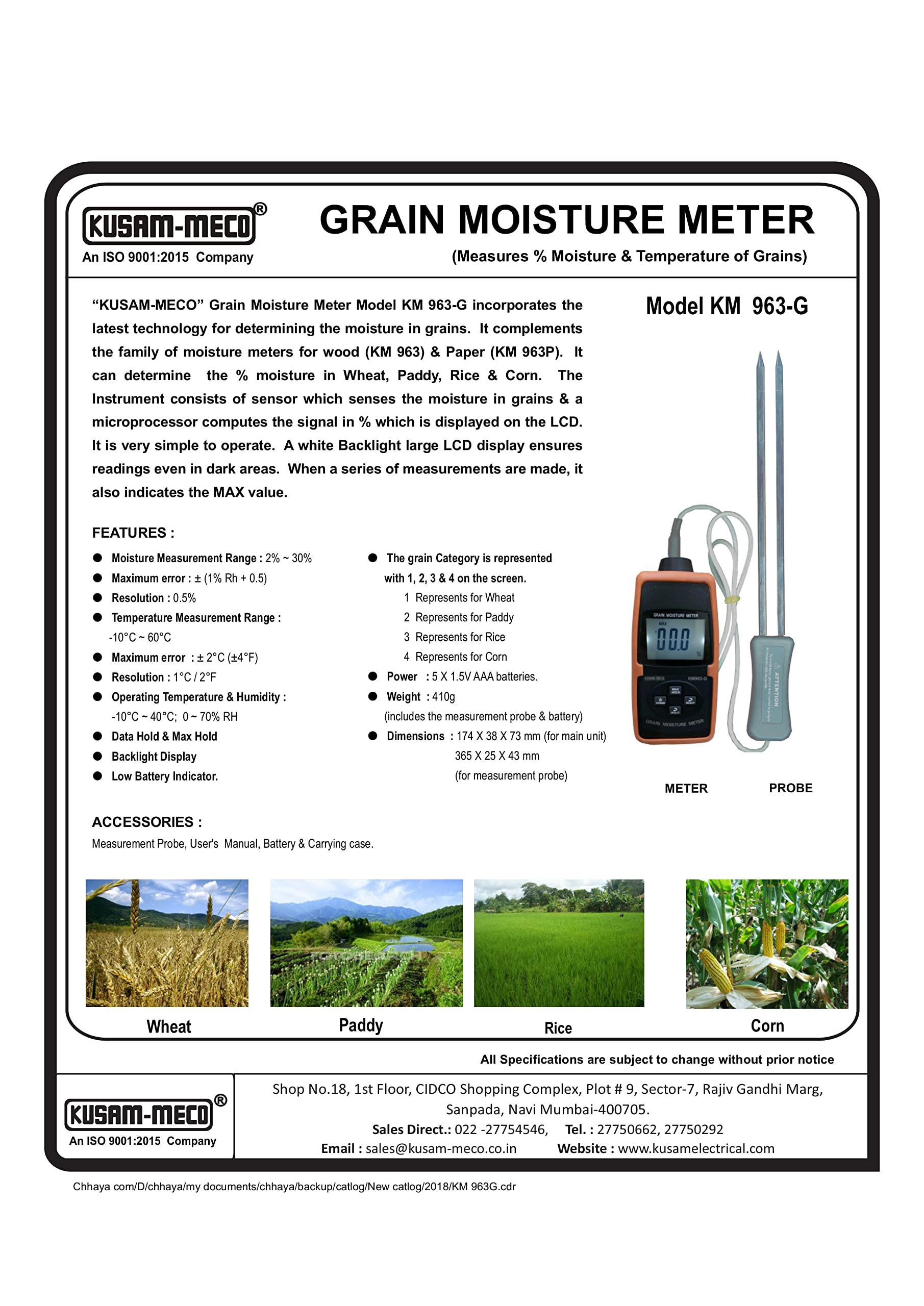 Kusam-meco Moisture Meter with Measuring Probe & Digital Display (Model - KM 963-G) 1