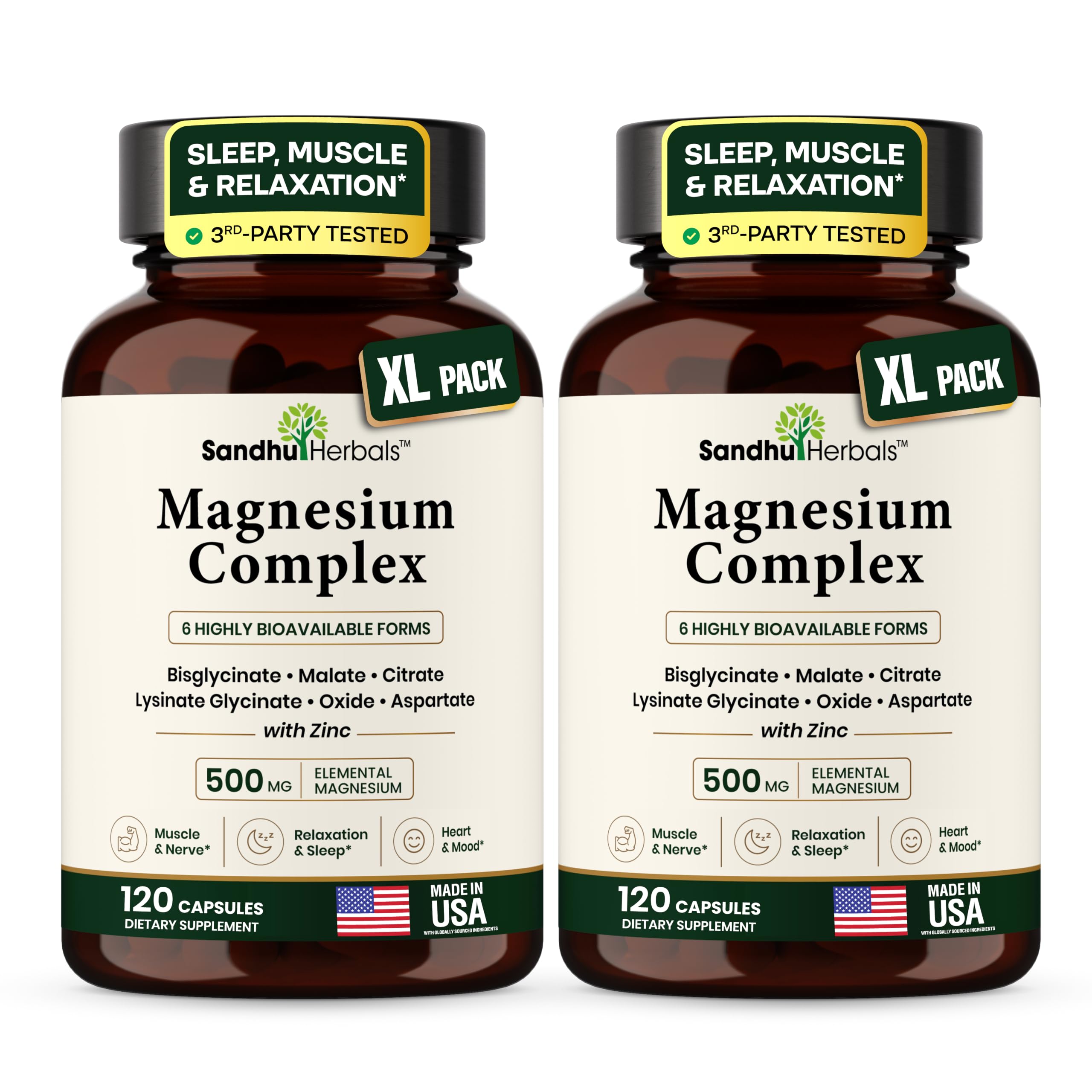 Magnesium Complex 500mg for Sleep, Relaxation 6-in-1