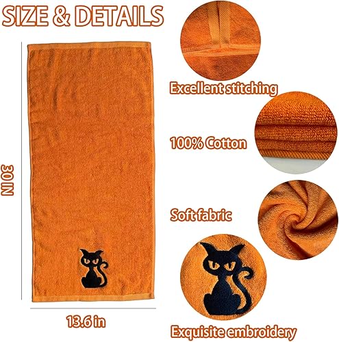 Miniatura 4 de Sarybei Juego de 2 toallas de baño para Halloween, toallas de mano de gato negro bordado de algodón puro y fantasma, toallas de baño ultra
