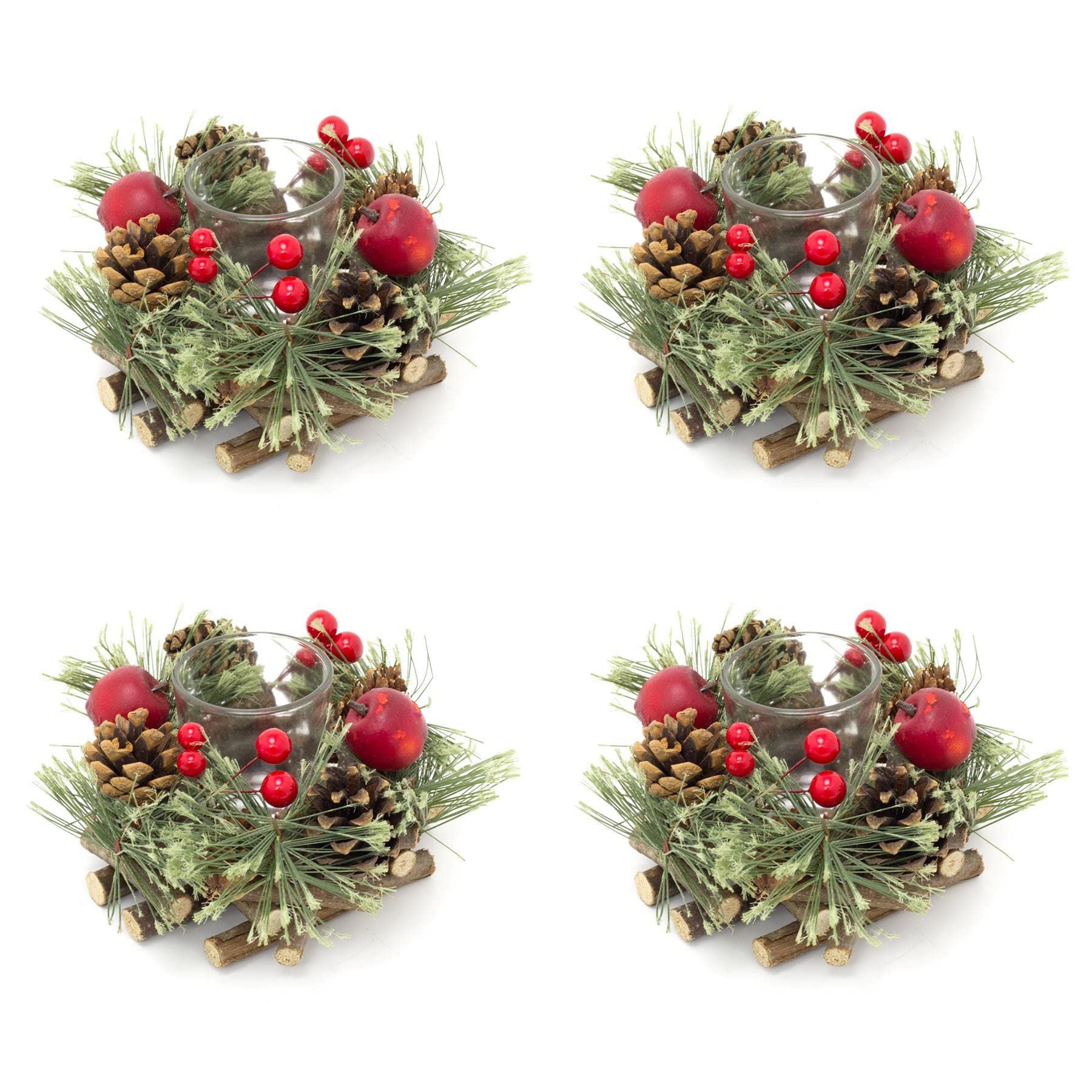 Carousel Home Pack Of 4 Handcrafted Christmas Candle Holders | Christmas Table Centrepiece Decorations | Tealight Holder Centrepiece For Dining Table