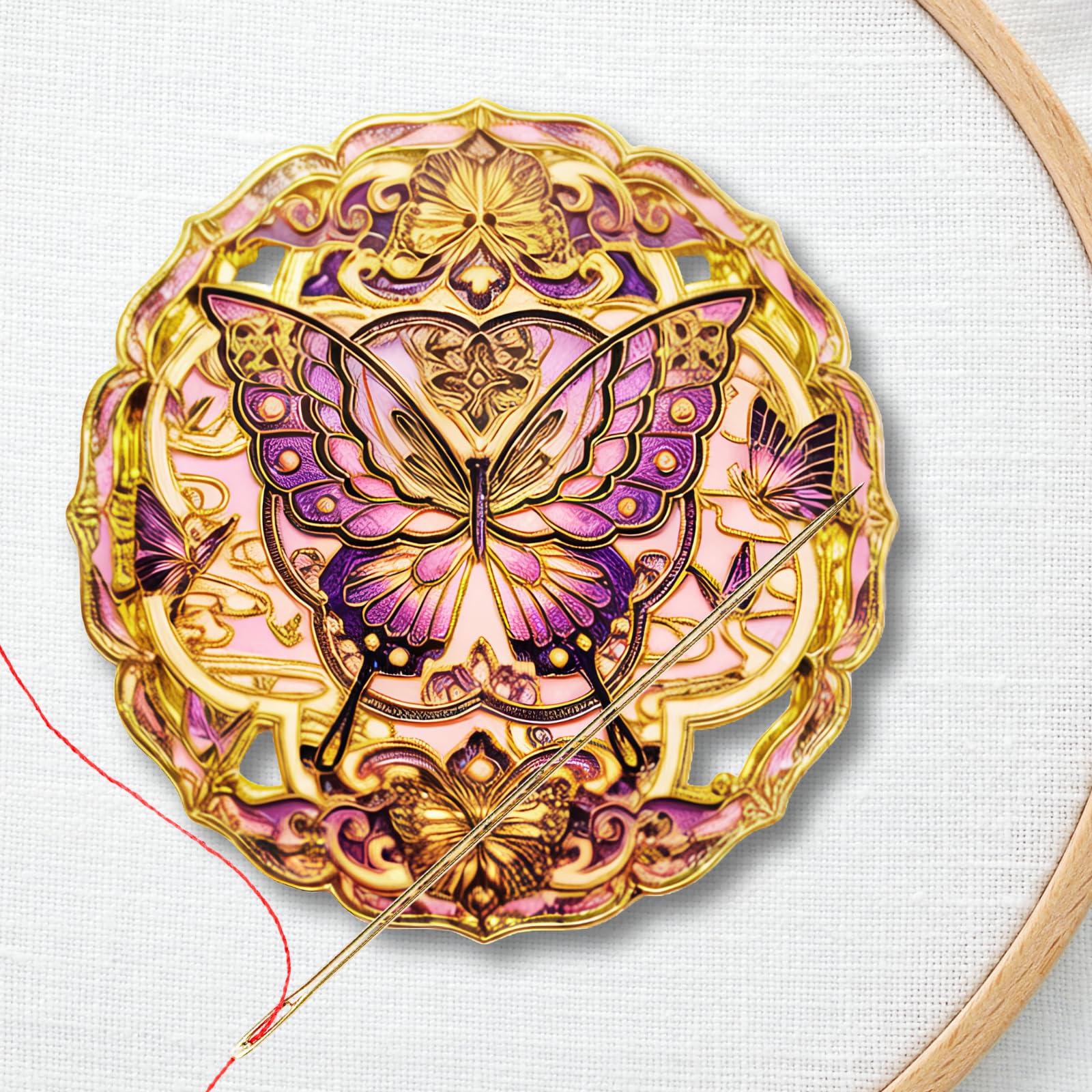 Kalaxy47 Needle Minder Magnet - Exclusive The Butterfly Dream Design, Gold Stamping, 2.4" Large Powerful Magnet for Cross Stitch, Embroidery, Sewing，Fridge Magnet，Safe for Crafters（Butterfly