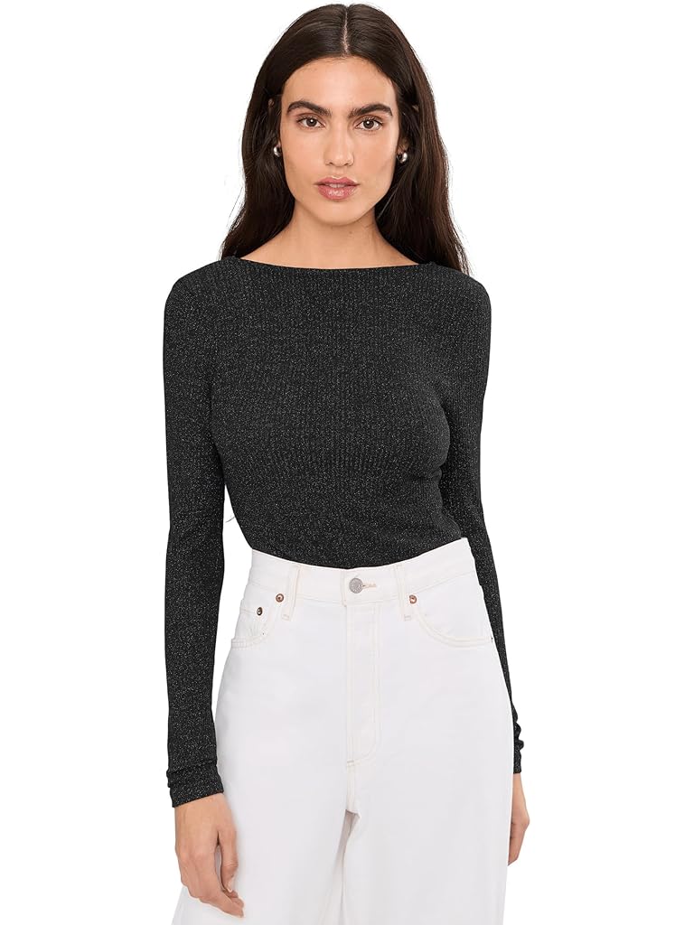 Black Madewell Bria Long Sleeve Open Back Snit Rib Sparkle