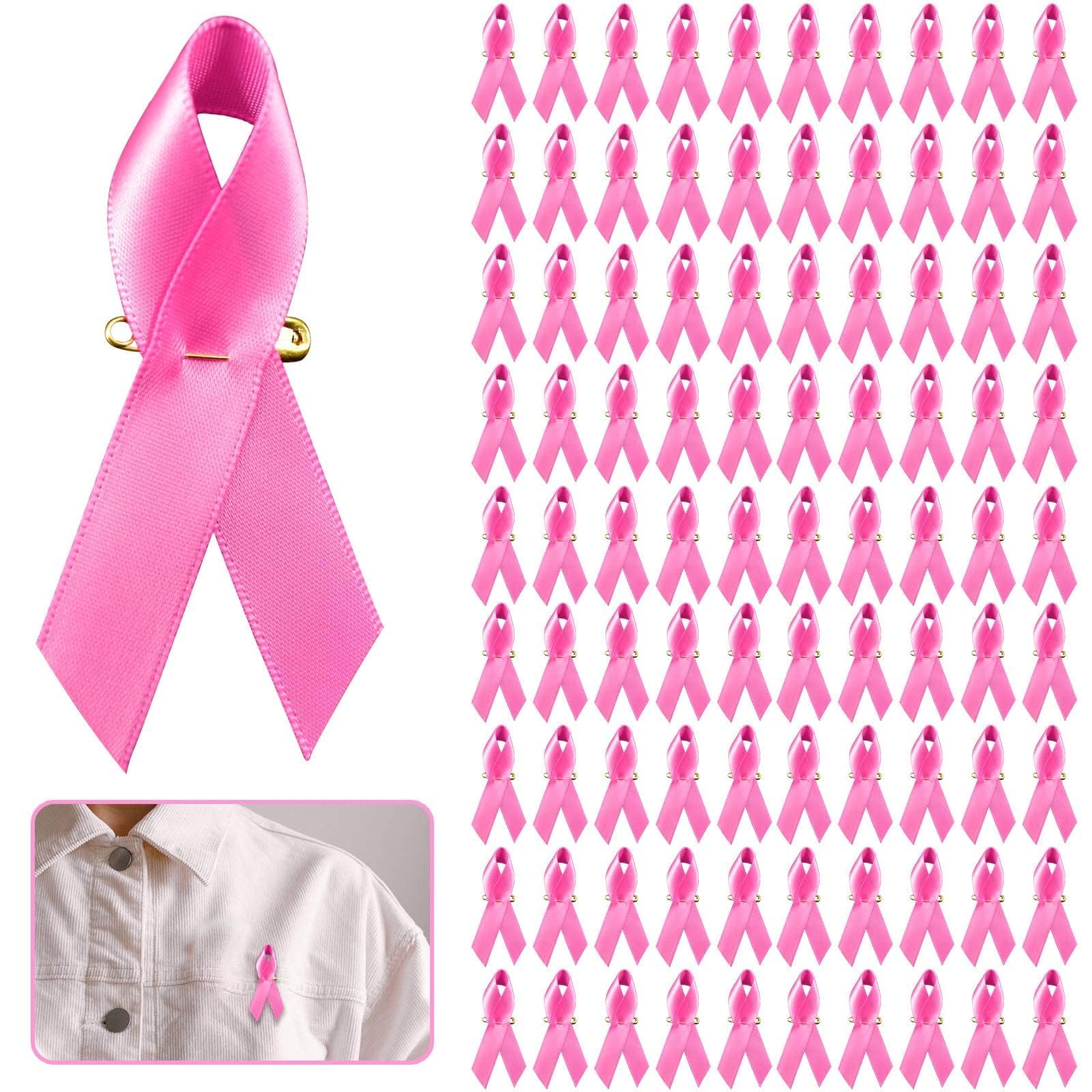 Halatool 100 PCS Breast Cancer Awareness Pink Ribbon Pin Breast Cancer Gifts for Women Girls Charity Public & Social Event Public Welfare Party Supplies Memorials Activity