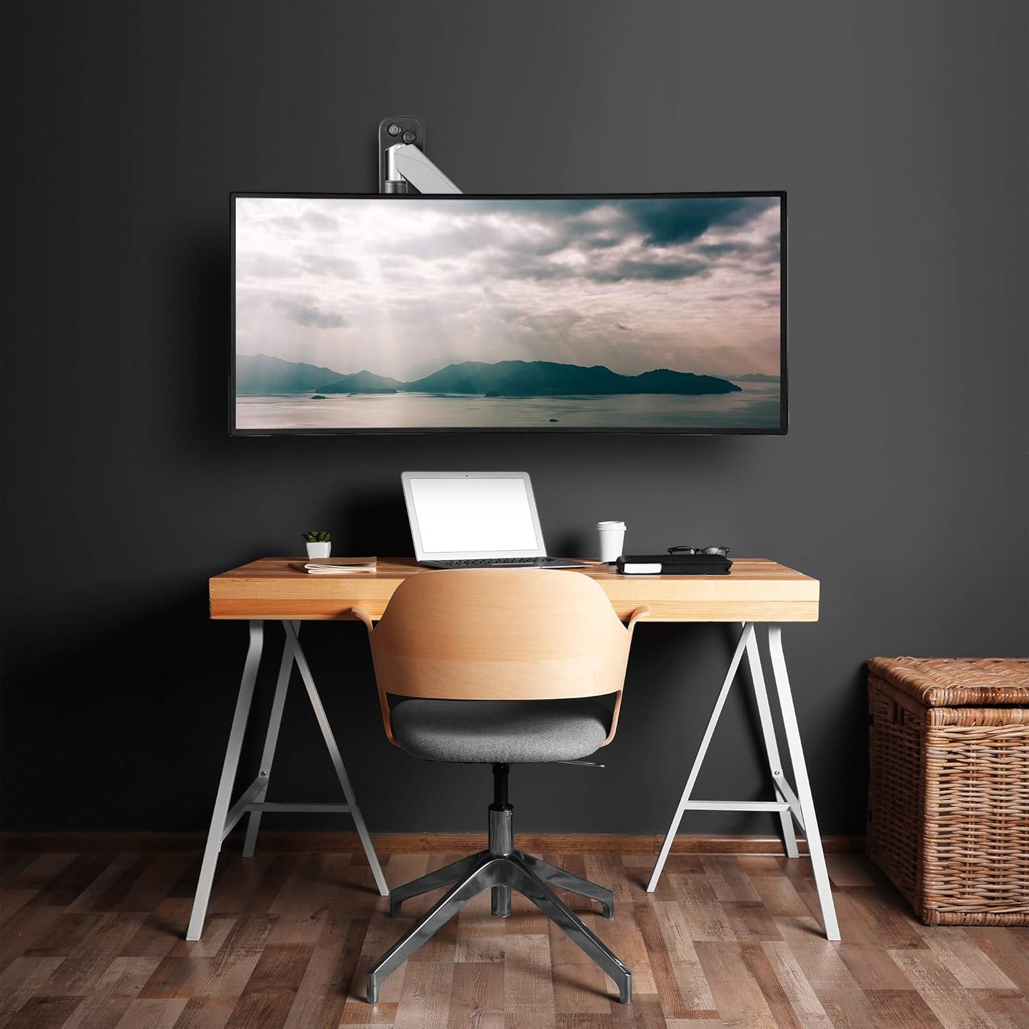 AVLT Single 32" Monitor Wall Mount - Fits One Flat/Curved Monitor, Full Motion Height Swivel Tilt Rotation Adjustable Arm - VESA/Cable Management