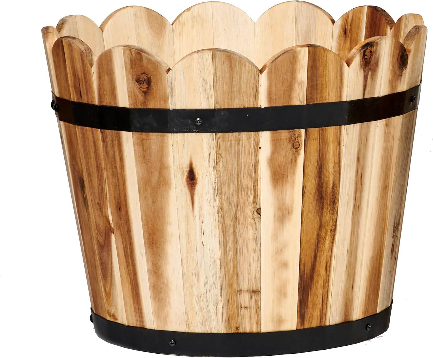 Worth Imports White Round Curved Acacia Wood Planter 7.5" x 7.5" x 7"