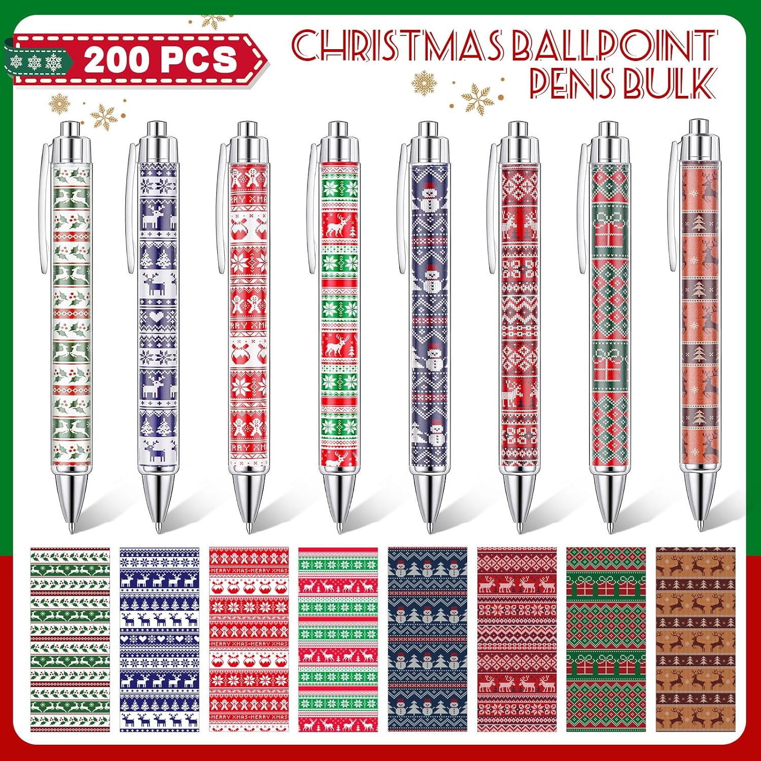 Cholemy 200 Pcs Christmas Pens Bulk Christmas Ink Gel Pens Bulk Ballpoint Xmas Novelty Theme Black Ink Gifts for Adults Coworkers Team(Sweater Style)