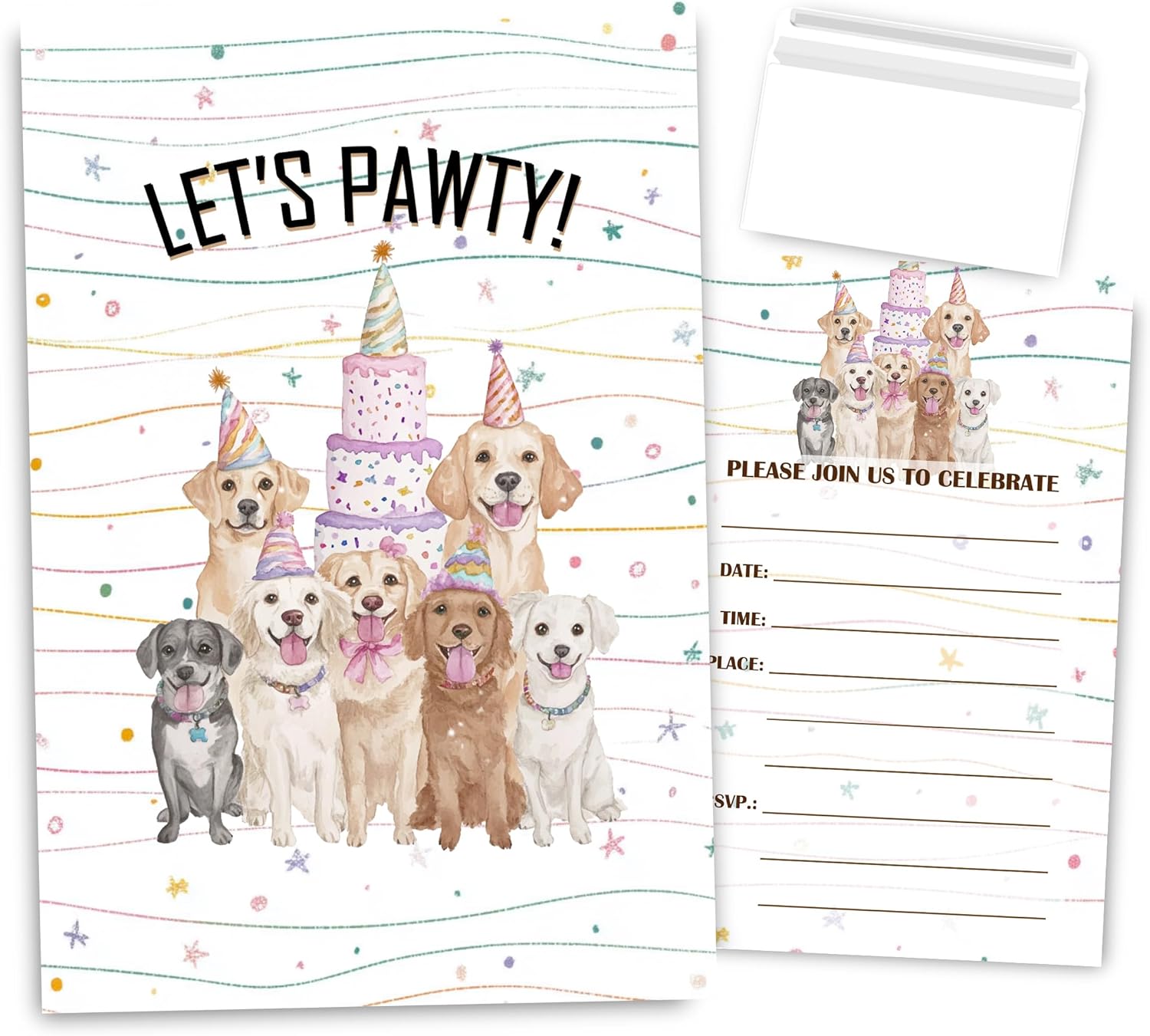 Pets Birthday Party Invitations, Let’s Pawty Dog Puppy Party Invites for Dog Lover, 30 Sets with Envelopes Gray
