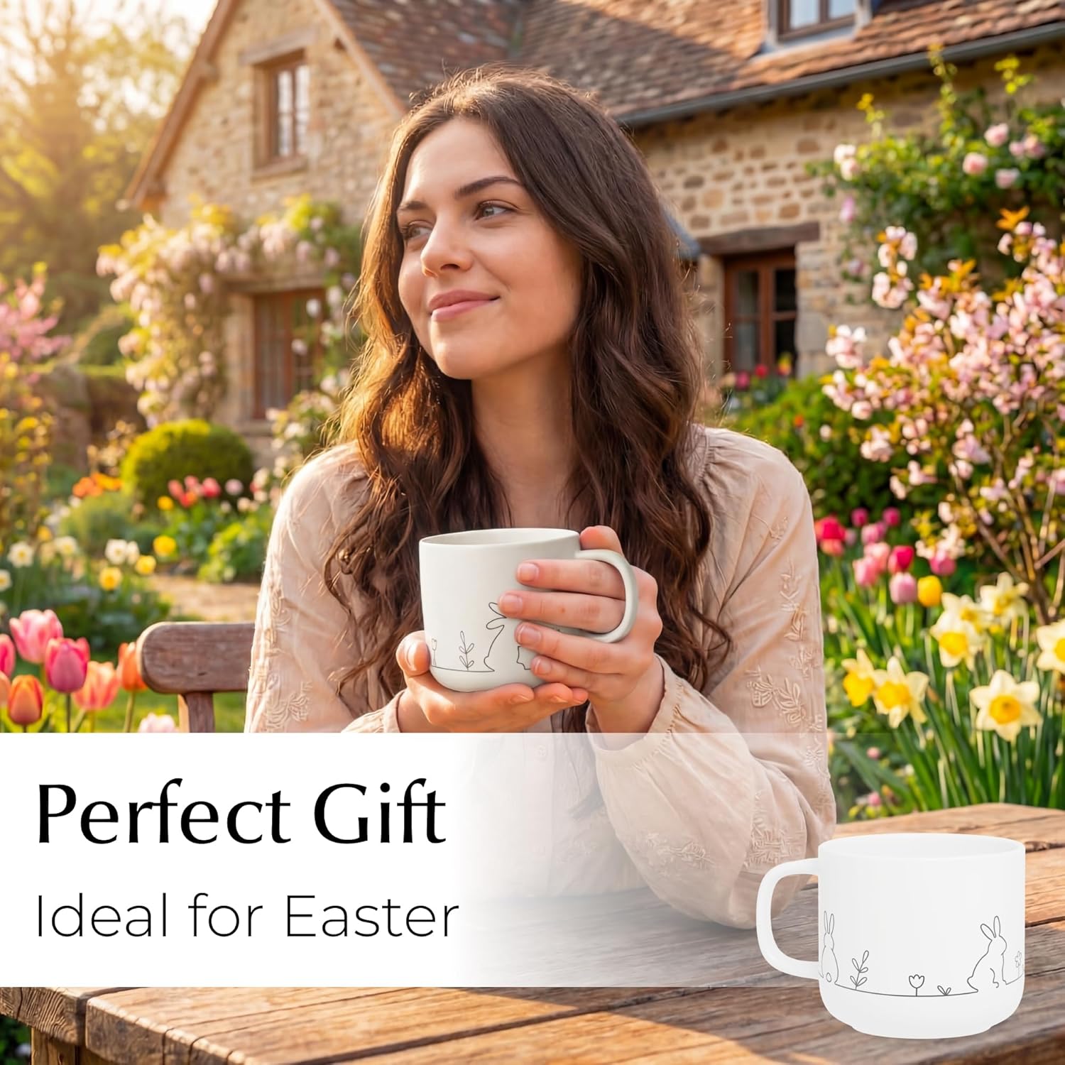 MIAMIO – Spring Cup Set / 4 × 15 oz ceramic coffee cups in pastel colors/large coffee and tea cups in a modern design – gift for women/men for Easter and spring – Prim Collection (White)