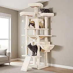 Árvore para gatos Hey-brother, grande torre para gatos de 180 cm GG para gatos internos, casa de gatos de vários níveis com 3 poleiros acolchoados, arranhador grande, cesta aconchegante, 2 condomínios