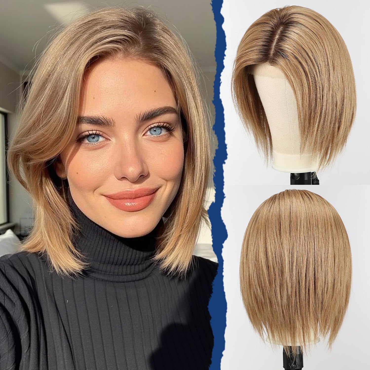 HAIRCUBE Bob Wig Human Hair 6"*5"*2" Front Lace Wig 10 Inch Straight HD Lace Front Wigs Human Hair Side Part Bob Wigs for Women 130% Density Natural Style(10 inch,Ombre Blonde)