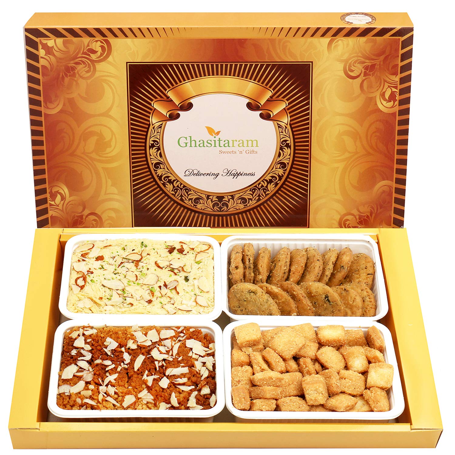 Ghasitaram Gifts Indian Sweets - Diwali Gifts Diwali Sweet - Big Box of Soan Papdi, dodha barfi, Met
