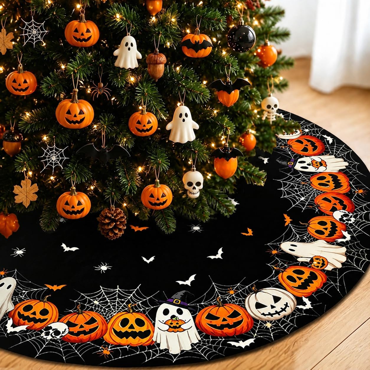36 Inch Fall Tree Skirt Mat Short Plush Pumpkin Tree Skirts for Indoor Outdoor Fall Tree Decoration