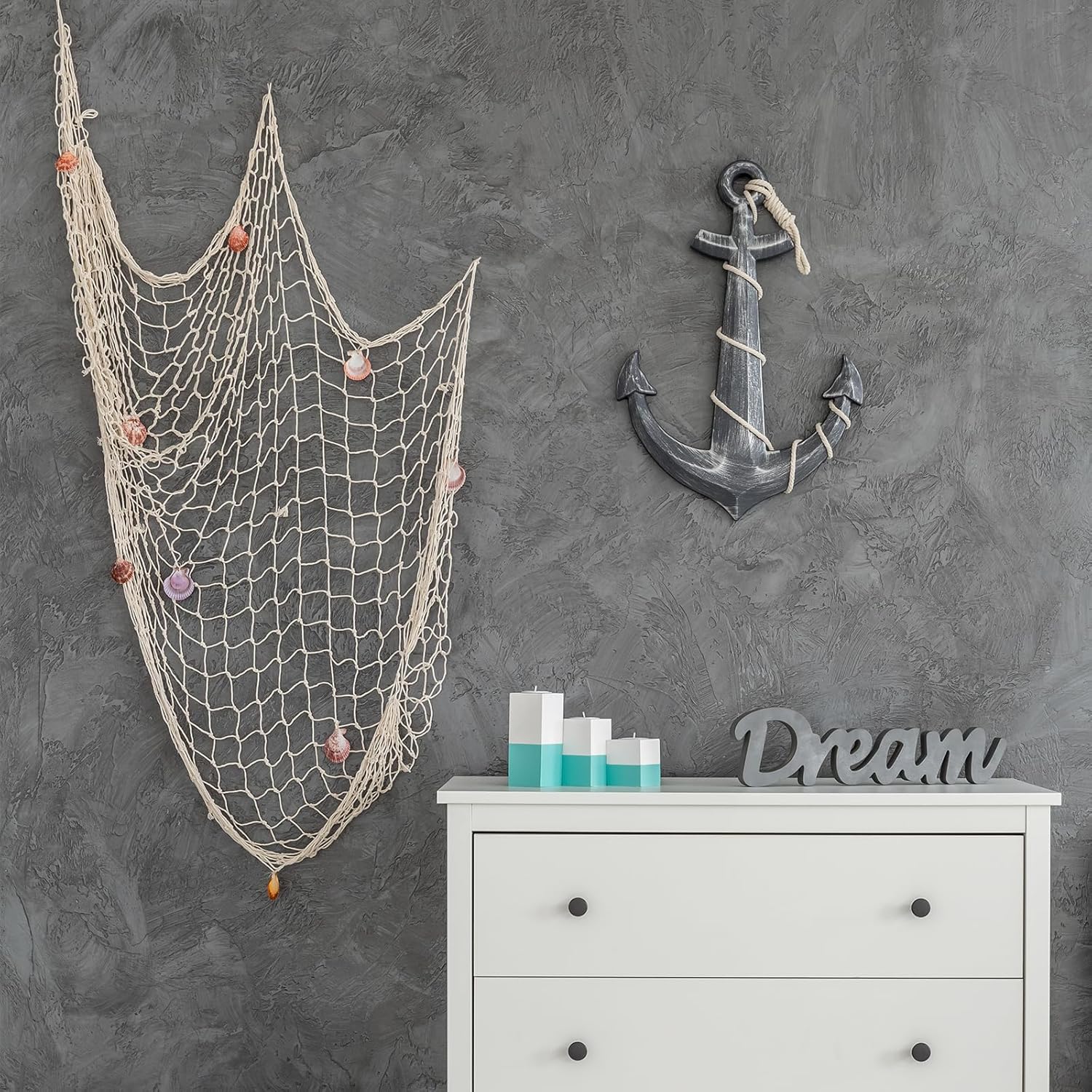 12 PCS Natural Fish Net Nautical Themed Cotton Fishnet Hawaiian Party Fishing Net Decorative Wall Hanging Fishnet Beach Decorations Mermaid Nautical Themed Party Decor 80x40 Inches