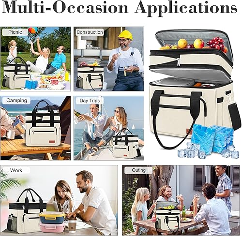 Miniatura 7 de Coobiiya 23L Large Expandable Insulated Lunch Bag Cooler Bag，Lunch Box for Men Double Deck Leakproof，Heavy Duty LunchBag with 4 Ice Packs&10 Snack