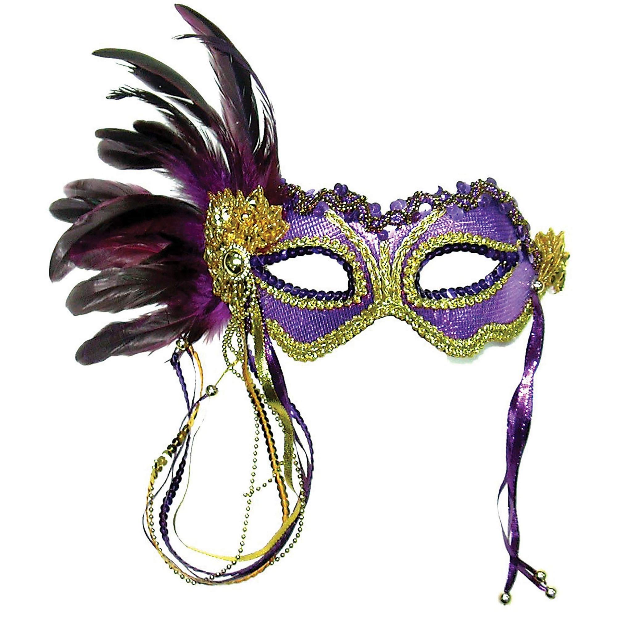 Bristol Novelty EM322 Metallic Eye Mask with Side Feather, Purple, One Size