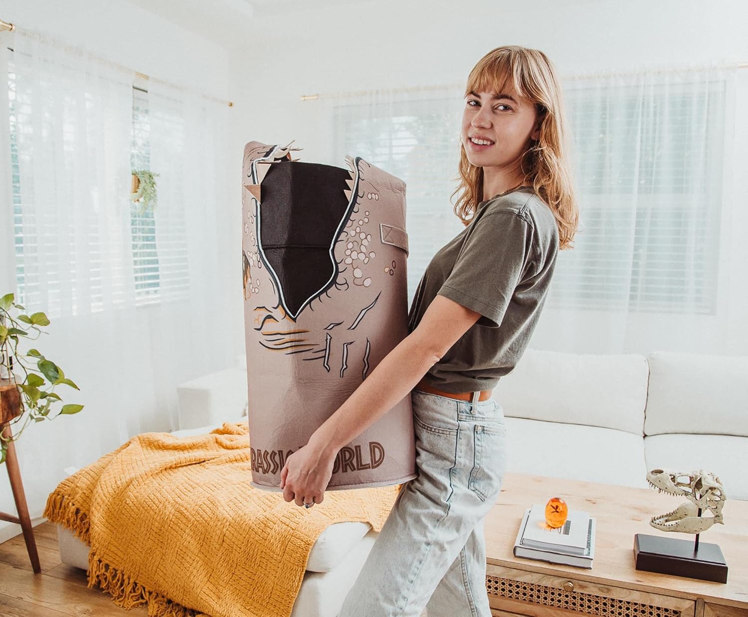 Jurassic World Open-Mouth T-Rex Clothes Hamper, Laundry Basket | Storage Organizer For Blankets, Toys