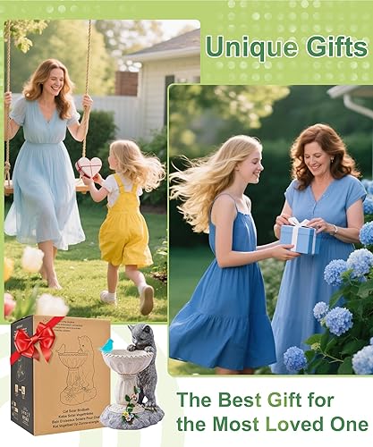 Vista 2 de Estatuas de gato para baño de pájaros: esculturas al aire libre para jardín, césped, patio, balcón, porche, regalos únicos para madres y abuelas