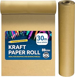 30m Brown Paper Roll | 400mm | 80gsm Kraft Paper | Brown Wrapping Paper Roll | Brown Parcel Paper | Kraft Wrapping Paper | Packing Paper Brown Paper Wrapping Paper Roll | Butcher Paper BBQ for Smoking