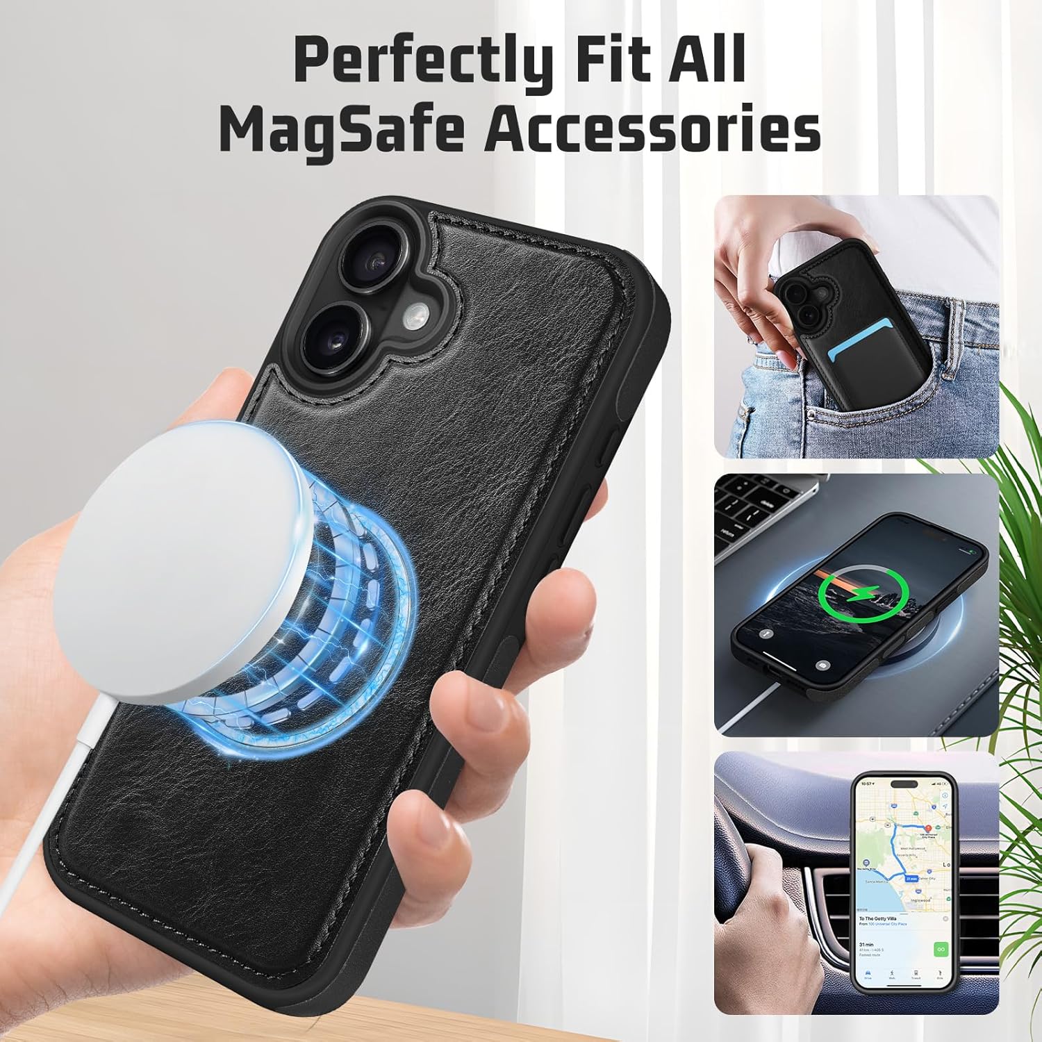 DJBull 2-in-1 Detachable Wallet Case for iPhone 16 6.1" RFID Blocking Flip Folio with Card Holder | PU Leather Shockproof Protective Cover Women Men for Apple 16 Phone Case Black