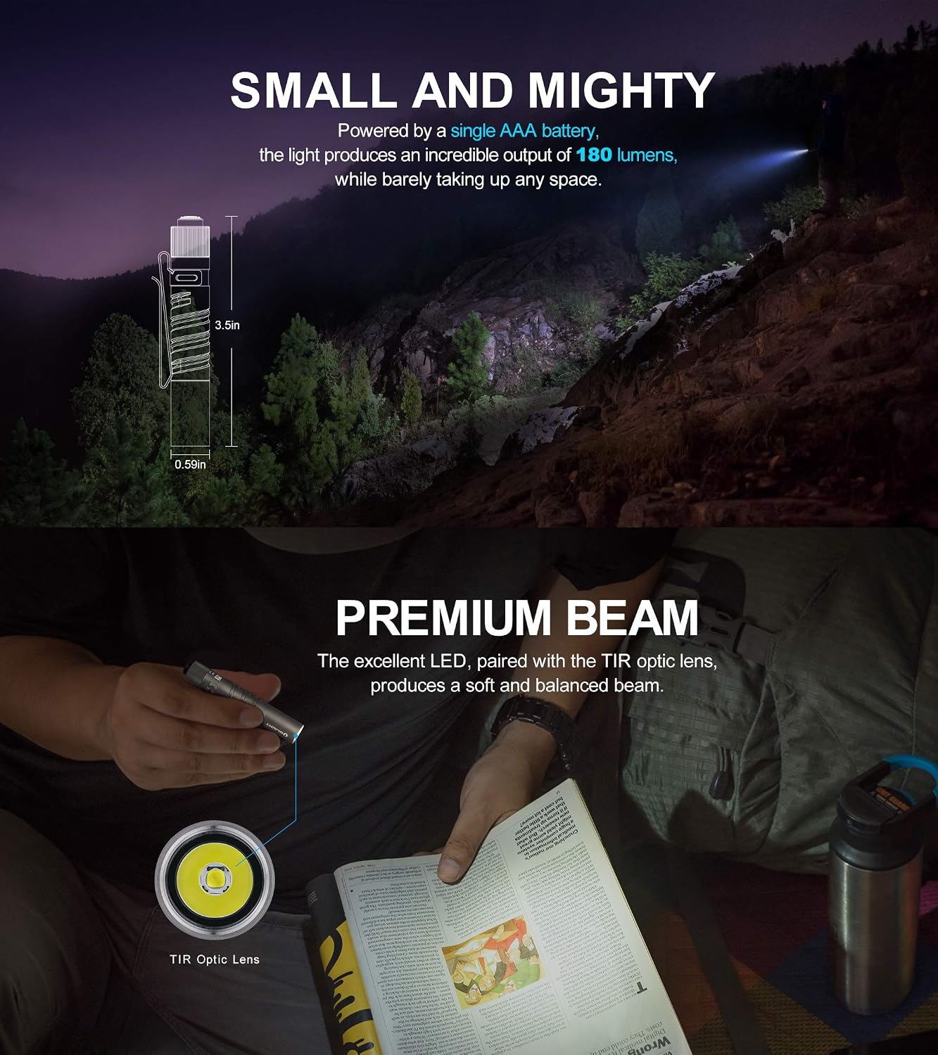 Olight I3T EOS Titanium 180 Lumens Dual-Output Slim EDC Flashlight with CW LED,60 Meters Tail Switch,Powered by AAA Battery (Ti)