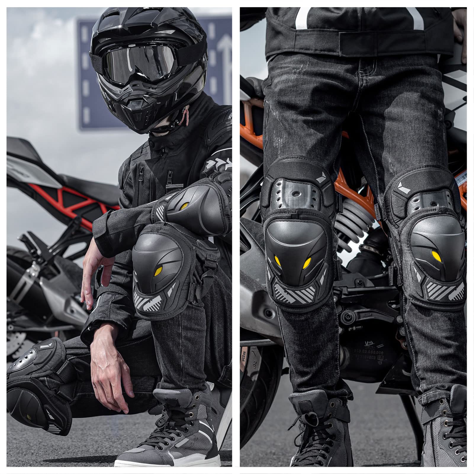 Genouillère Coudière Moto, Protège Coude Et Genoux Protection Genou Moto Matériau Respirant Cyclisme Coude Genouillères pour Les Vélos, Snowboards, Skateboards Equipement D'équitation, 4 Pcs
