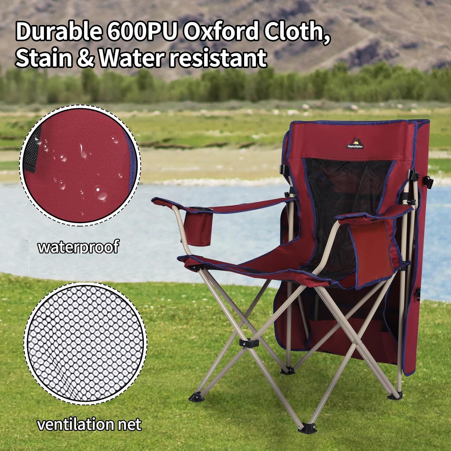 Beach Chair with Canopy Shade - Outdoor Folding Chair with Full Sun Protection Canopy - Ideal for Camping, Lawn, Sports, Picnic & Beach - Comfortable & Convenient Design (Maroon)