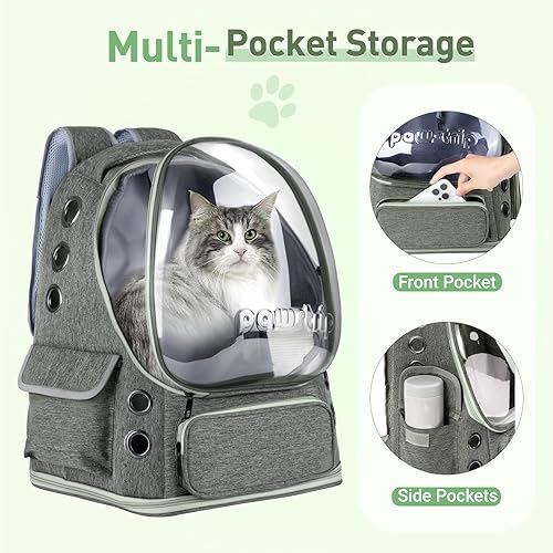 Miniatura 8 de Mochila para gatos con ventana de burbujas, transpirable y plegable, transportador de viaje para mascotas para perros y gatos pequeños, aprobado por