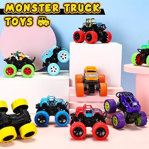 Miniatura 7 de Shappy 36 piezas de camiones de juguete para niños, automóviles impulsados por fricción, juguetes giratorios de 360 grados, mini vehículos Push and