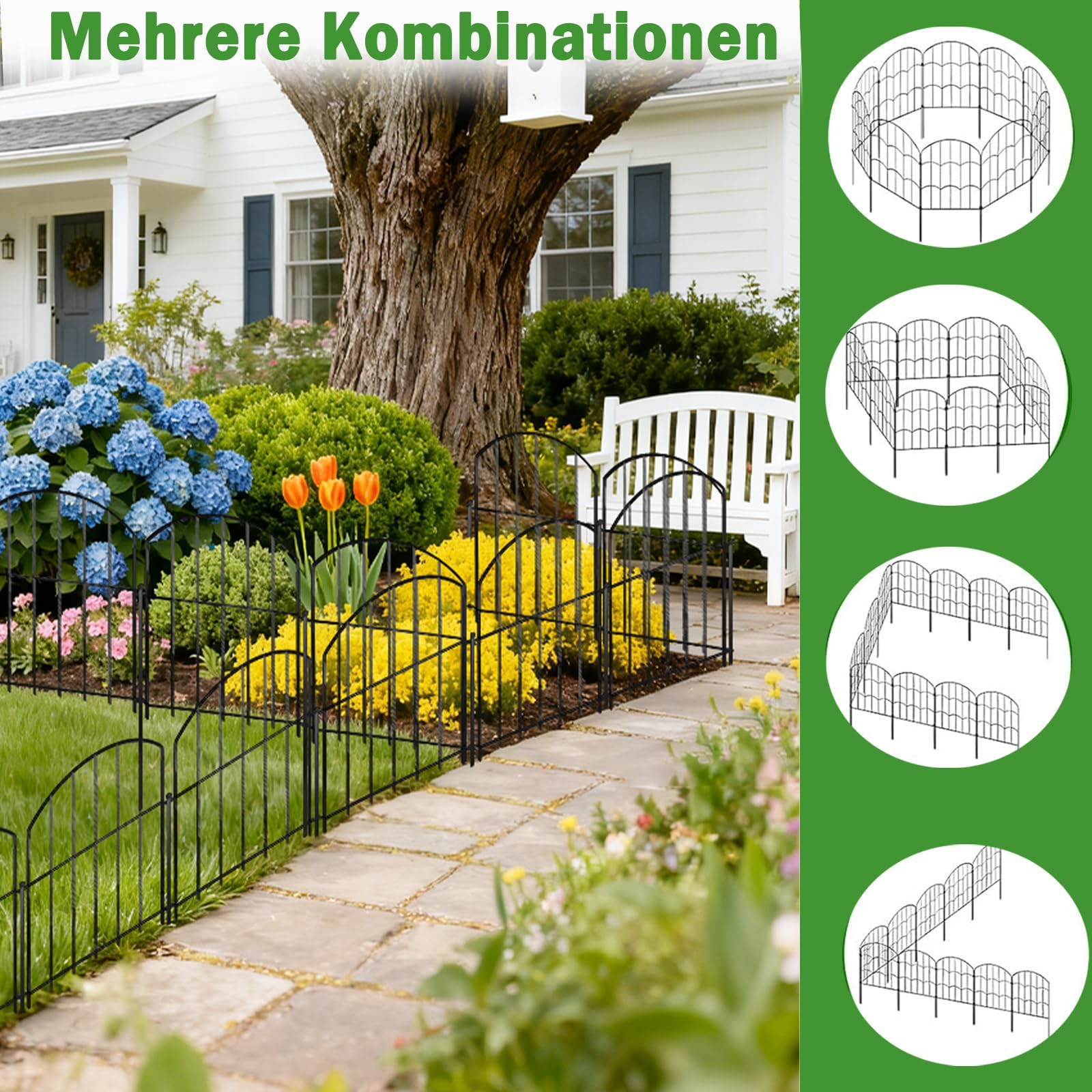Hundezaun,20 Paneles Steckzaun Metall (60cm H X 33cm W,Gesamtlänge 6,6M) Dekorative Gartenzaun,Keine Graben Tier Barriere Fechten, Rostfrei Metalldraht Panel Grenze,Gartenzaun Metall Für Kaninchen