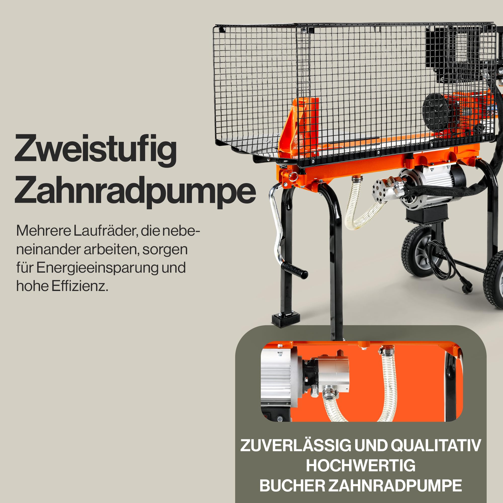 SuperHandy Holzspalter, 16 t Spaltkraft, 1500-W-Motor, Scheite 50 cm | Tragbar; 2-stufige 10-GPM-Hydraulikpumpe; Vollträger mit Stahlkeil für Brennholz, Forst- und Erntearbeiten