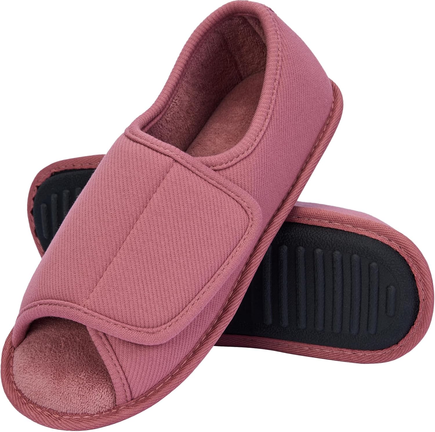 Open Toe Diabetic Slippers for Women, Adjustable Memory Foam Diabetic Shoes for Seniors Edema Arthritis Swollen Feet
