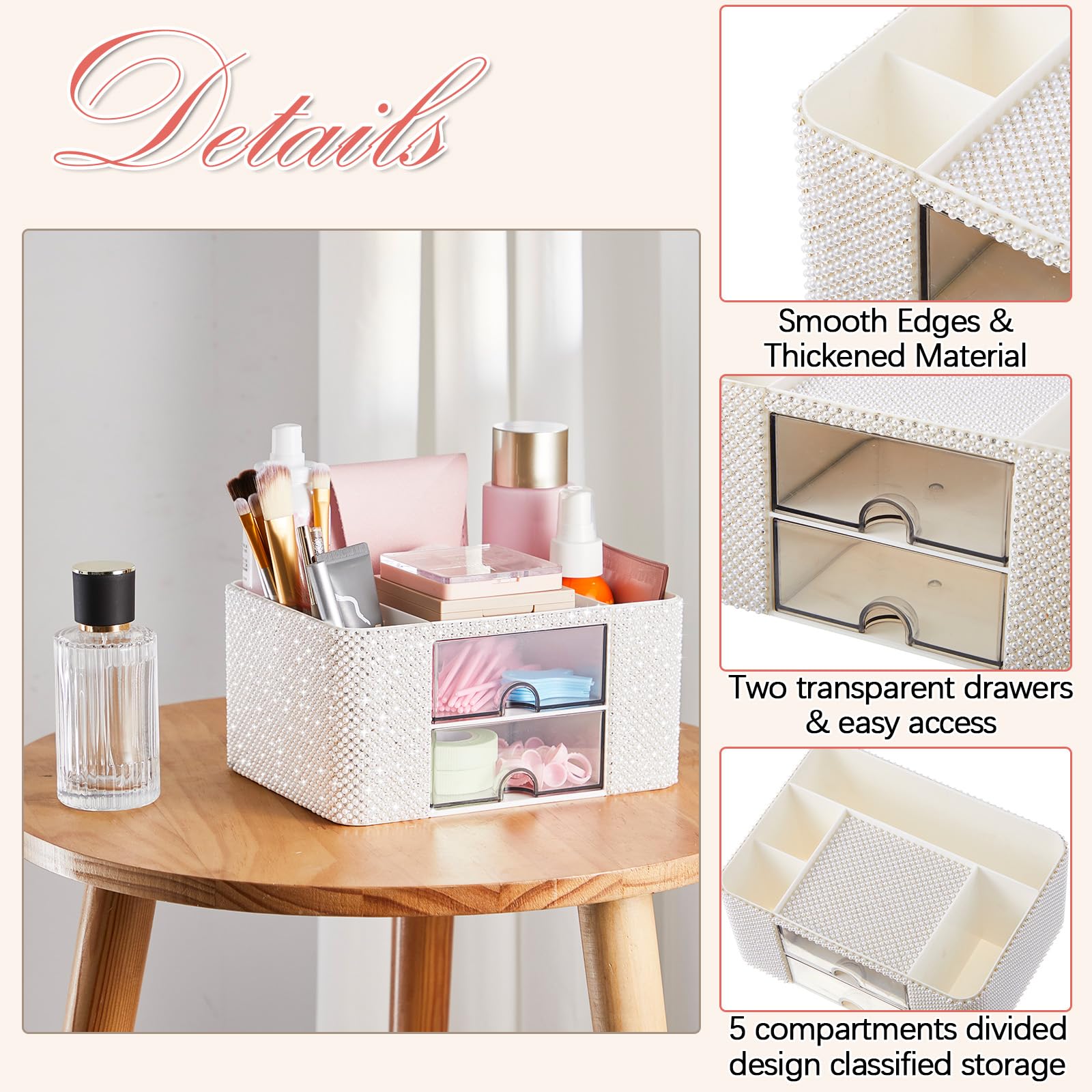 MotiMind Organizzatore da scrivania con 2 cassetti, decorazione per la stanza, regalo per adolescenti, ragazze, donne, compleanni, trucchi, per piano di lavoro, cura della pelle, scrivania, portapenne