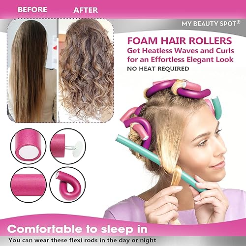 Miniatura 3 de Flexi Rods - Rodillos de espuma de 34 pulgadas de diámetro, calidad profesional de salón, 12 rodillos de goma para cabello medio a largo (rosa claro)