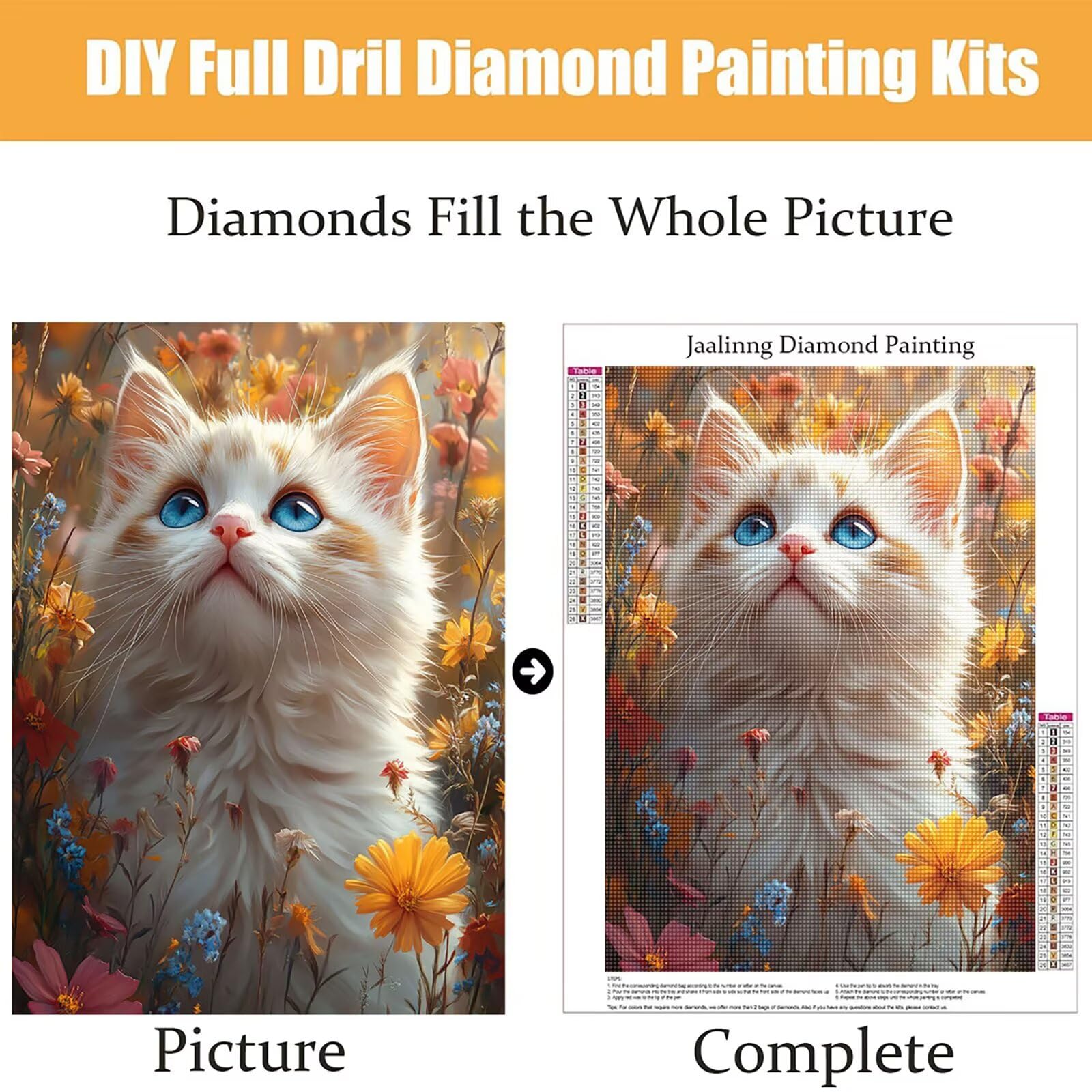 Diamond Painting Kit Completo, Diamond Painting Margherita, 5D Quadrato Pittura Diamante Kit Manualidades Adultos DIY Diamantini Crystal Art Disegni Ricamo Punto Croce Artigianale,60x90cm Gatto j0-666