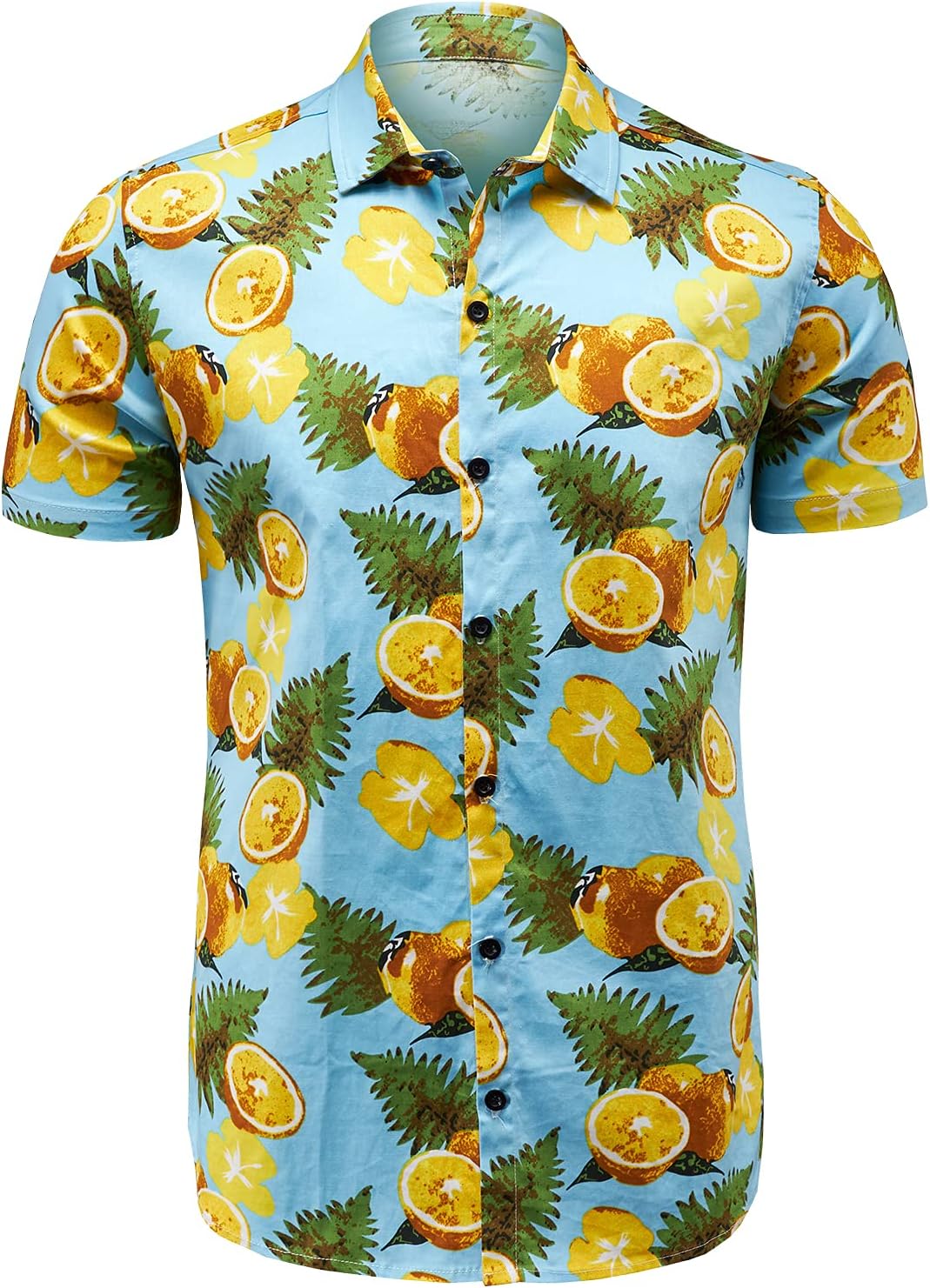 MCULIVOD Men's Printing Short Sleeve Casual Button Down Shirt,Hawaiian Tropical Fruit Pineapple Shirts